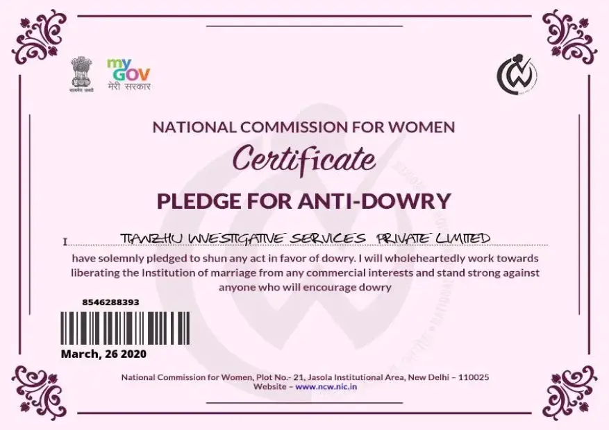 Certificate Pledge for Anti-Dowry.